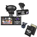 Autokamera DVR Full HD 1080P se 3 objektivy + karta 32GB - Úhel 170°, Noční vidění, G-Sensor