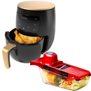 Ekonomický balíček do kuchyně – Horkovzdušná fritéza 6L 2400W bez oleje s digitálním displejem + Struhadlo 6 v 1 na zeleninu a ovoce s nádobou